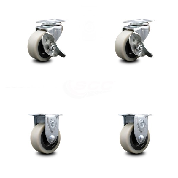 2 Inch Thermoplastic Wheel Top Plate Caster Set with 2 Brakes 2 Rigid SCC